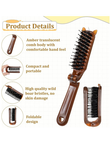 Cepillo de Pelo Plegable LIQWEI Mini de Cerda de Jabalí