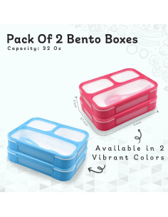 Paquete de 2 cajas de almuerzo bento Easy Togo 3 compartimentos 2