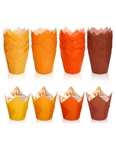 200 Forros de Cupcake Tulipán Whaline Otoño Naranja Amarillo Marrón