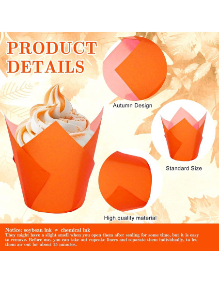 200 Forros de Cupcake Tulipán Whaline Otoño Naranja Amarillo Marrón
