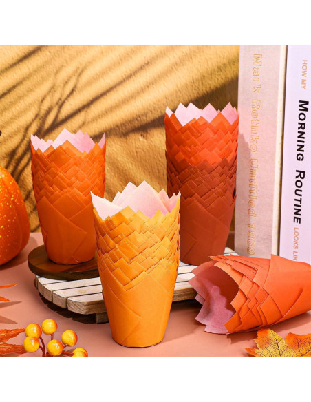 200 Forros de Cupcake Tulipán Whaline Otoño Naranja Amarillo Marrón