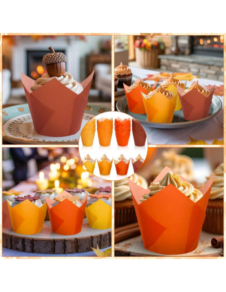 200 Forros de Cupcake Tulipán Whaline Otoño Naranja Amarillo Marrón
