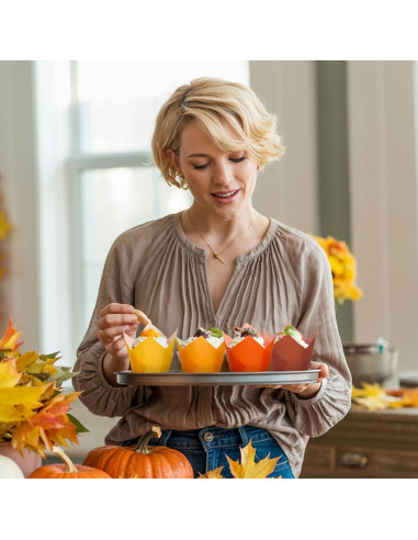 200 Forros de Cupcake Tulipán Whaline Otoño Naranja Amarillo Marrón