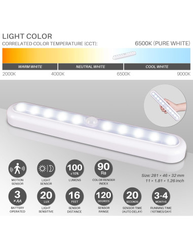 Luz LED Sensorial de Movimiento 11" Adherible - Paquete de 2