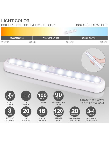 Luz LED Sensorial de Movimiento 11" Adherible - Paquete de 2
