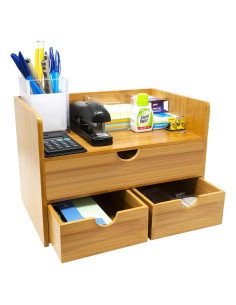 Organizador de Escritorio Sorbus de Bambú - 3 Cajones y Estante