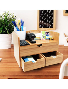 Organizador de Escritorio Sorbus de Bambú - 3 Cajones y Estante 2