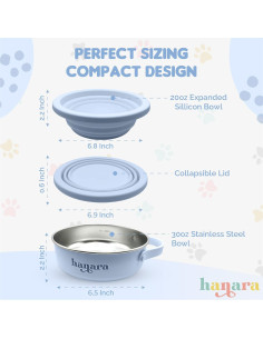 Cuenco para Perros HANARA 2-en-1 Acero Inoxidable 0.88L Azul 2