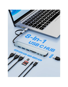 Adaptador Multiport USB C WIRWTRU 8 en 1 con Lector SD y Audio 2