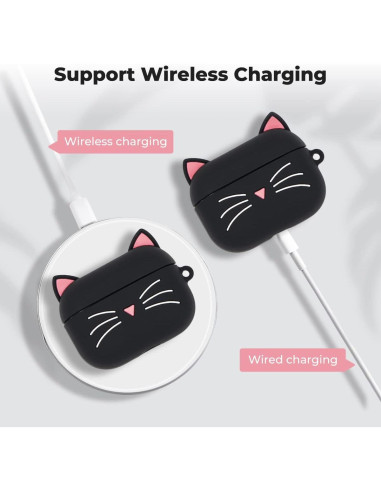 Funda de Silicona para Airpods Pro YONOCOSTA Gato Negro 3D