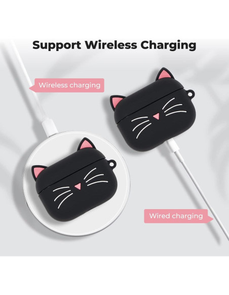 Funda de Silicona para Airpods Pro YONOCOSTA Gato Negro 3D