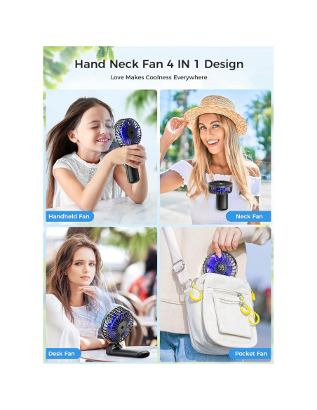 Ventilador de Mano Mini JZCreater Recargable 4 Velocidades