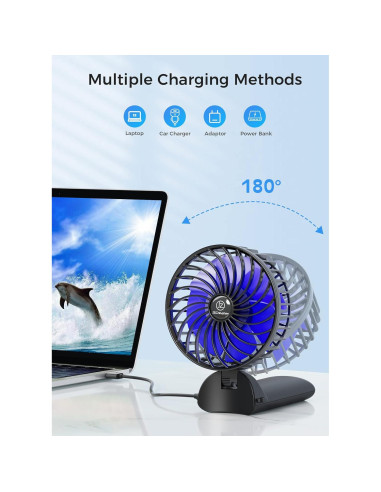Ventilador de Mano Mini JZCreater Recargable 4 Velocidades