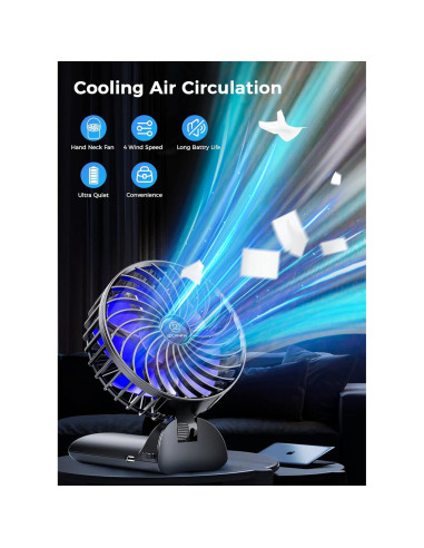 Ventilador de Mano Mini JZCreater Recargable 4 Velocidades