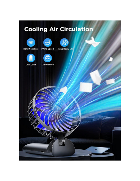 Ventilador de Mano Mini JZCreater Recargable 4 Velocidades