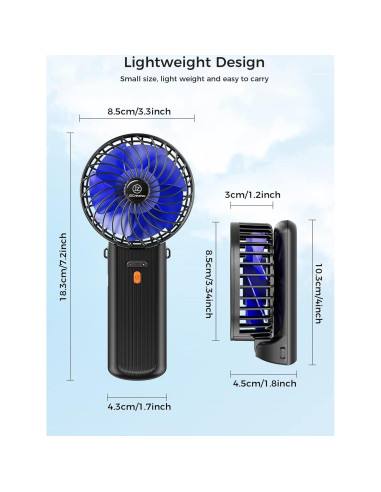Ventilador de Mano Mini JZCreater Recargable 4 Velocidades