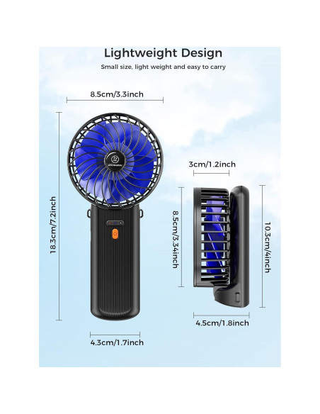 Ventilador de Mano Mini JZCreater Recargable 4 Velocidades