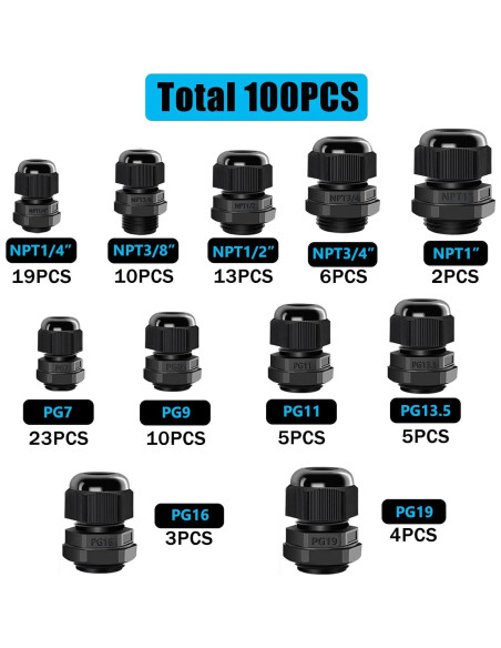 Kit de Conectores de Cable Impermeables IP68 Maierke 100PCS