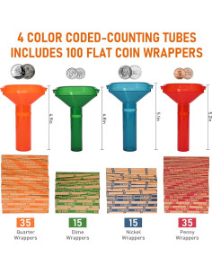 Conjunto 4 Tubos Contadores de Monedas ESSENTIAL con 100 Envolturas 2