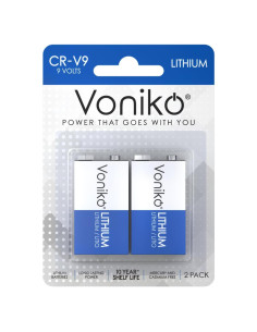 Batería de Litio Voniko 9V Paquete de 2, 10 Años de Vida Útil