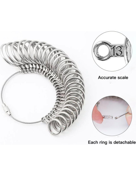 Kit de Medición de Tallas de Anillos 27 Piezas Acero Inoxidable