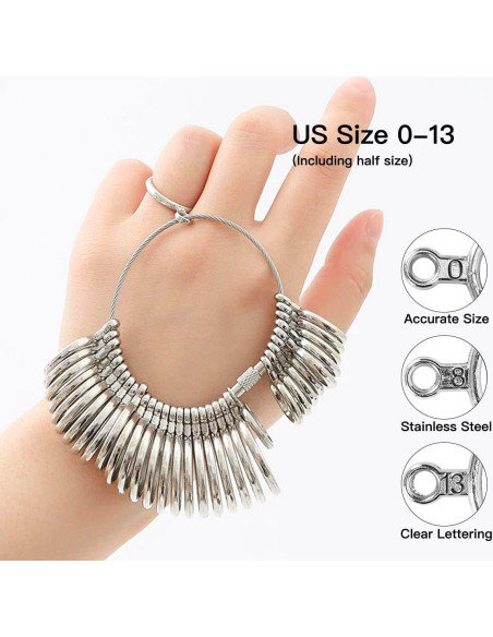 Kit de Medición de Tallas de Anillos 27 Piezas Acero Inoxidable