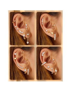 Set de Pendientes de Cartílago YADOCA 12 Piezas Hipoalergénicos 2