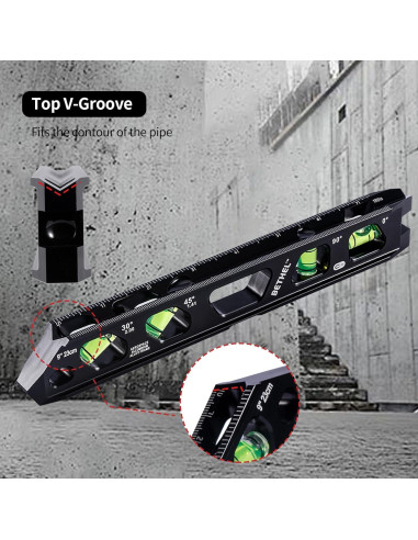 Nivel Torpedo Magnético BETHEL 22.86 cm con 4 Frascos de Burbuja