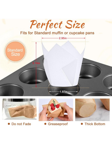 200 Forros de Cupcake Tulipanes Kovpnor - Resistentes a Grasa