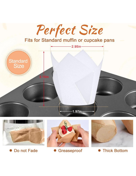 200 Forros de Cupcake Tulipanes Kovpnor - Resistentes a Grasa