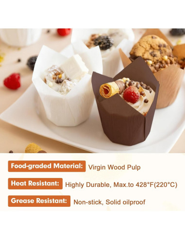 200 Forros de Cupcake Tulipanes Kovpnor - Resistentes a Grasa