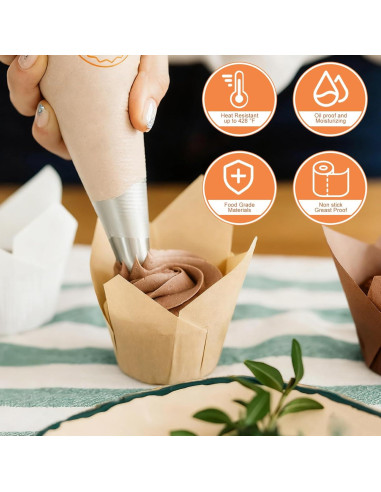 200 Forros de Cupcake Tulipanes Kovpnor - Resistentes a Grasa