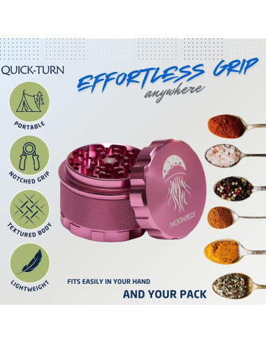 Grinder Manual MOONJELLY 2.5" Aluminio Rosa - Giro Rápido