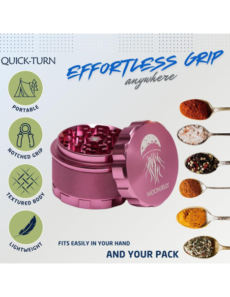 Grinder Manual MOONJELLY 2.5" Aluminio Rosa - Giro Rápido