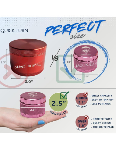 Grinder Manual MOONJELLY 2.5" Aluminio Rosa - Giro Rápido
