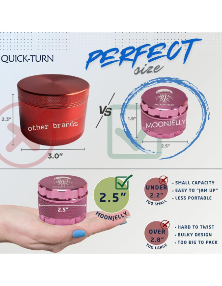 Grinder Manual MOONJELLY 2.5" Aluminio Rosa - Giro Rápido