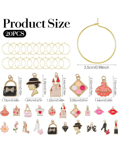 20 Marcadores de Copas de Vino Josojoou - Aleación de Zinc 2.5cm