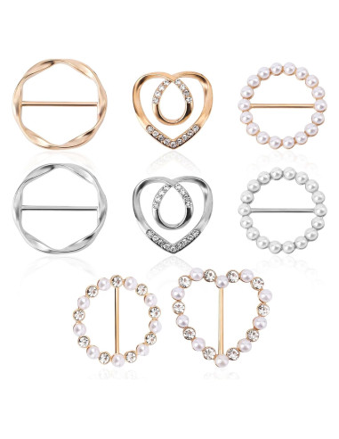 8 Anillos y Clips Ajustables para Bufandas Mikovivi - Plata/Oro