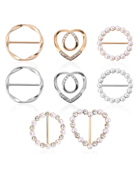 8 Anillos y Clips Ajustables para Bufandas Mikovivi - Plata/Oro