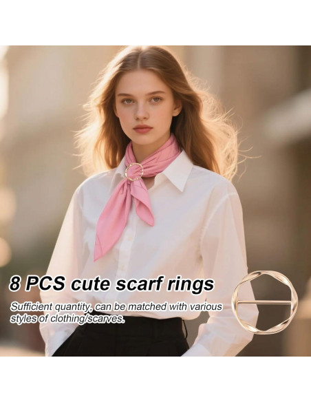 8 Anillos y Clips Ajustables para Bufandas Mikovivi - Plata/Oro