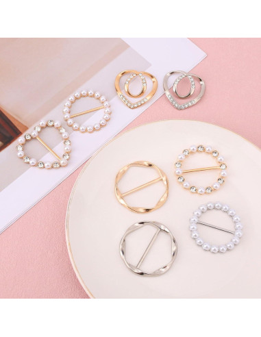 8 Anillos y Clips Ajustables para Bufandas Mikovivi - Plata/Oro