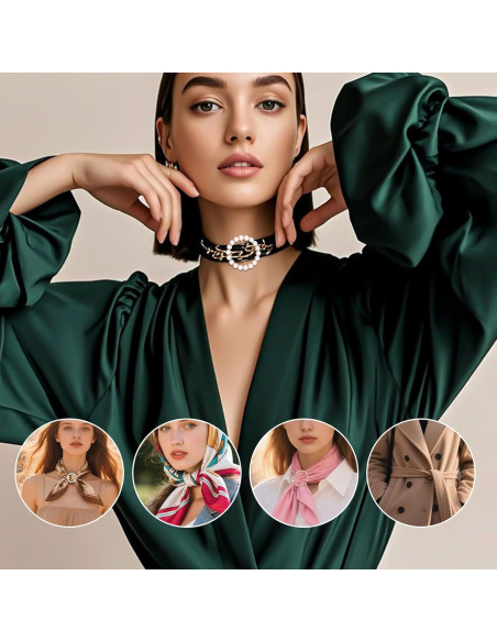 8 Anillos y Clips Ajustables para Bufandas Mikovivi - Plata/Oro