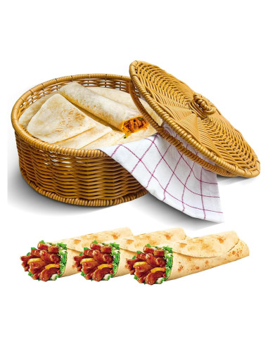 Calentador de Tortillas Ecoaterui con Canasta de Ratán y Toallas