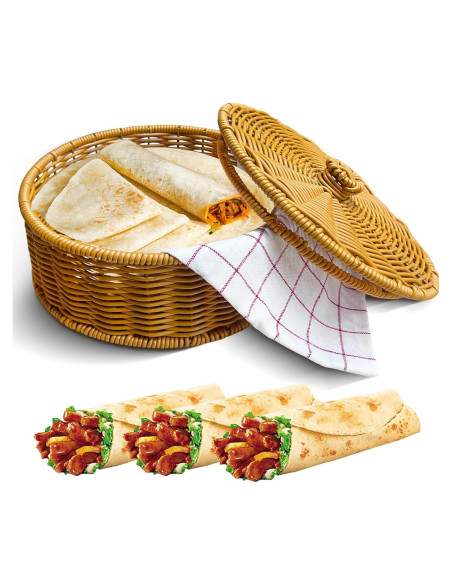Calentador de Tortillas Ecoaterui con Canasta de Ratán y Toallas