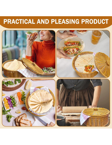 Calentador de Tortillas Ecoaterui con Canasta de Ratán y Toallas