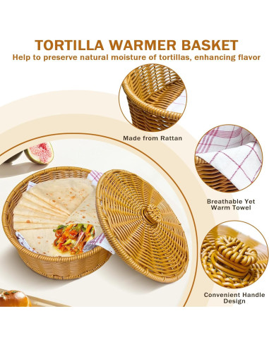 Calentador de Tortillas Ecoaterui con Canasta de Ratán y Toallas