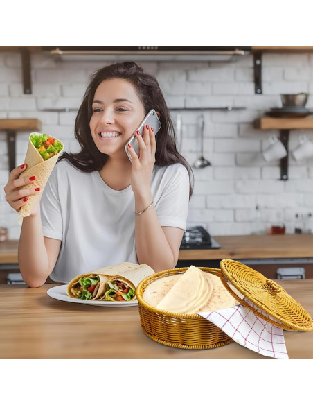 Calentador de Tortillas Ecoaterui con Canasta de Ratán y Toallas