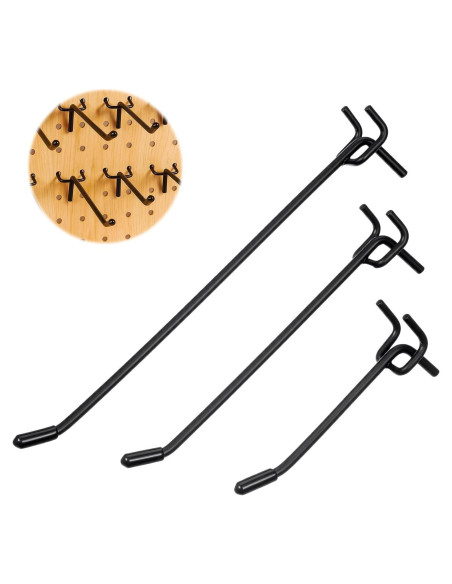 60 Ganchos de Tablero Perforado Molain Negros Alta Resistencia