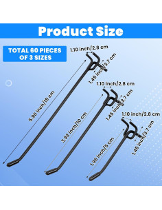 60 Ganchos de Tablero Perforado Molain Negros Alta Resistencia 2