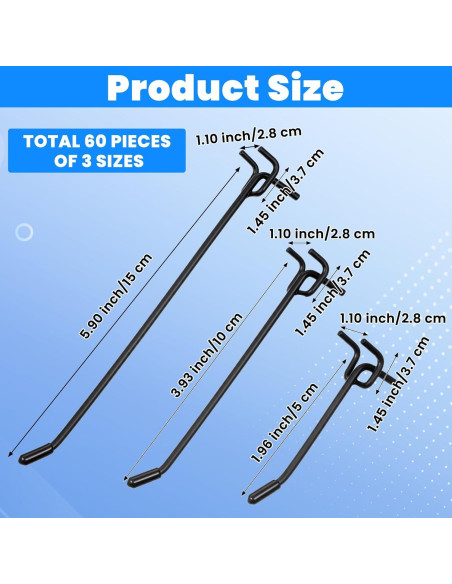 60 Ganchos de Tablero Perforado Molain Negros Alta Resistencia